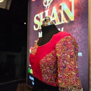 Pink Bridal Maggam Work Blouse Design with Zardosi and Stone Embroidery